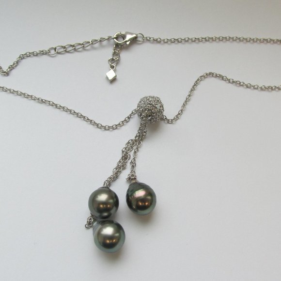 Baroque Tahitian Cultured Pearls Necklace with CZ - Picture 2 of 7